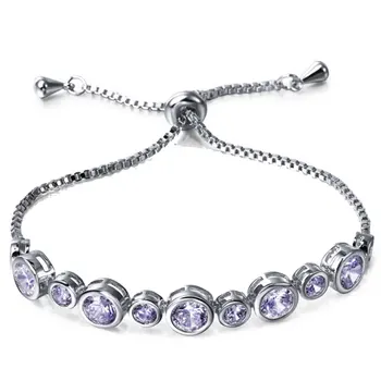 

Round Charm Adjustable Bracelets For Women Cubic Zirconia Rose Color Bracelet Femme Wedding Jewelry Valentines Day Gift