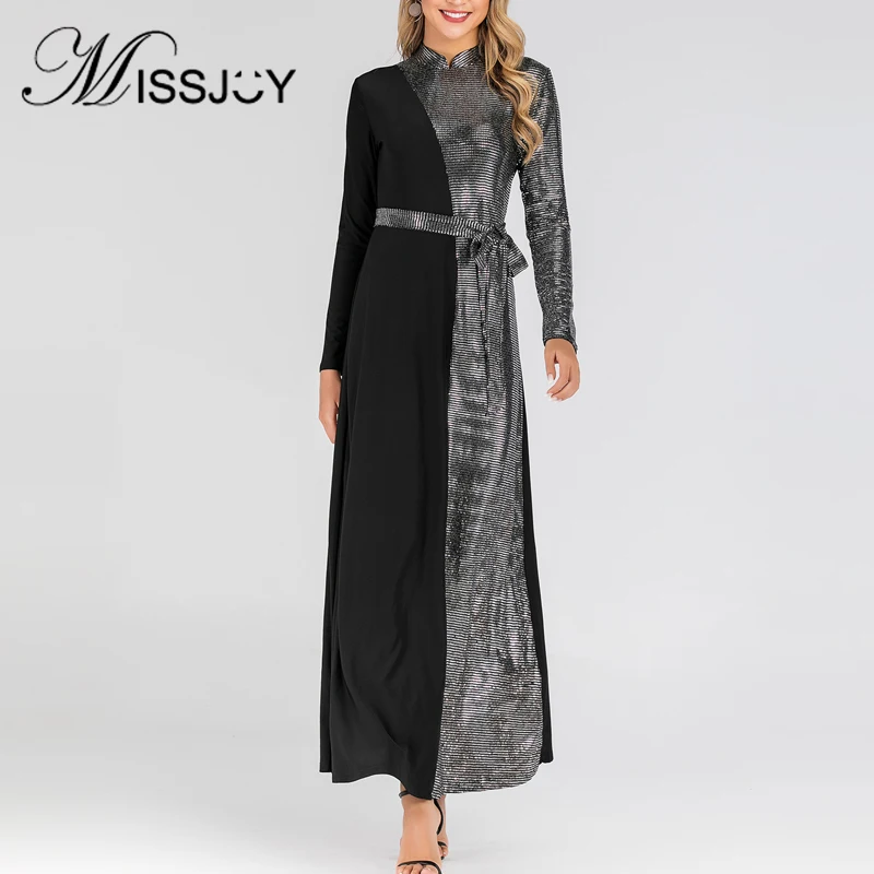 Модное Вечернее мусульманское платье MISSJOY с блестками Женская Осенняя абайя 2019 в