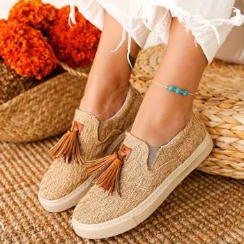 

Women's Loafers Tassel Weave Ladies Flats Elastic band Slip On Casual Woman Shoes Comfort Walking Female Sneaker 2020 Footwear