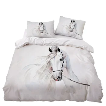 

Water-color Horse Bedroom Decor Bedding Set Microfiber White Background 1PC Duvet Cover with Pillowcases No Comforter Drop Ship