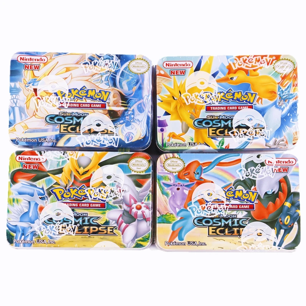 42pcs Box Pokemon Tcg Sun Moon Cosmic Eclipse Metal Box Collectible Trading Card Set Toys Game Collection Cards Aliexpress