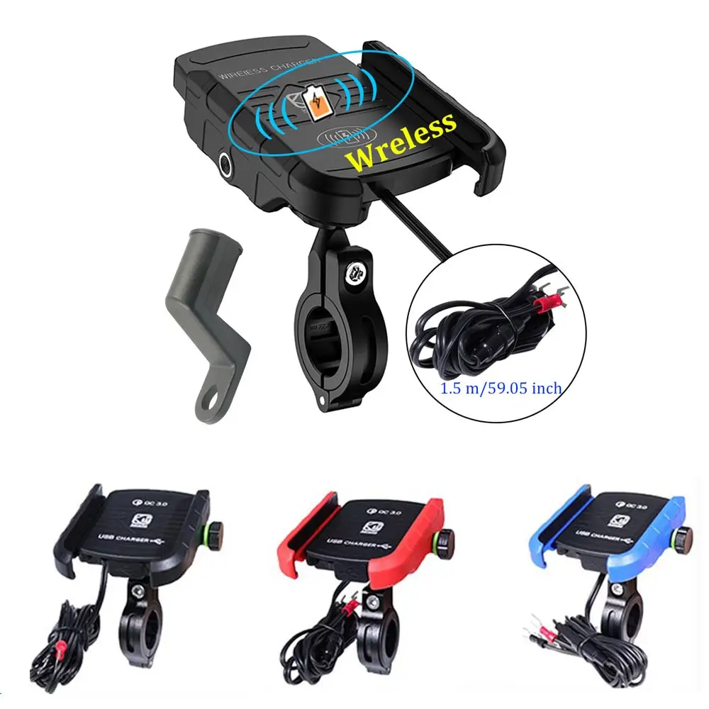 

Motorcycle Phone Holder with USB Charger QC 3.0 Handlebar Stand Motorbike Wireless Charger Mount For Iphone Samsung Holder