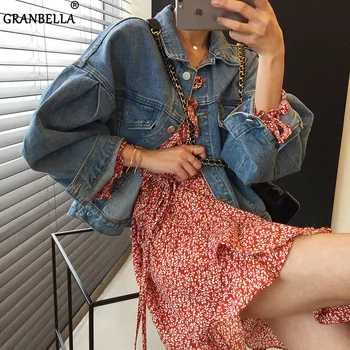 

Single-Breasted Loose Oversized Women's Autumn Jacket Long Sleeve Short Denim Jacket Female Blue Jean Jacket for Women