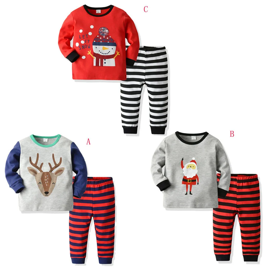 Рождественская одежда детская одежда пижамный комплект для мальчиков, Рождественский с оленями, штаны в полоску, хлопковый детский домашний костюм для девочек
