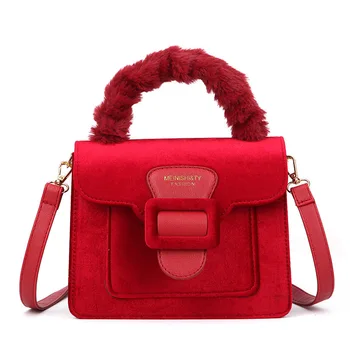 

Net red small bag female new cute hair small square bag Korean version of the tide wild velvet shoulder Messenger bag