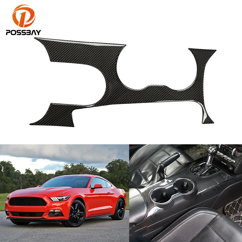 Car Carbon Fiber Gear Shift Drive Panel Trim Cover Mouldings for Ford Mustang 2015 2016 2017 2018 2019 Auto Interior Accessories |