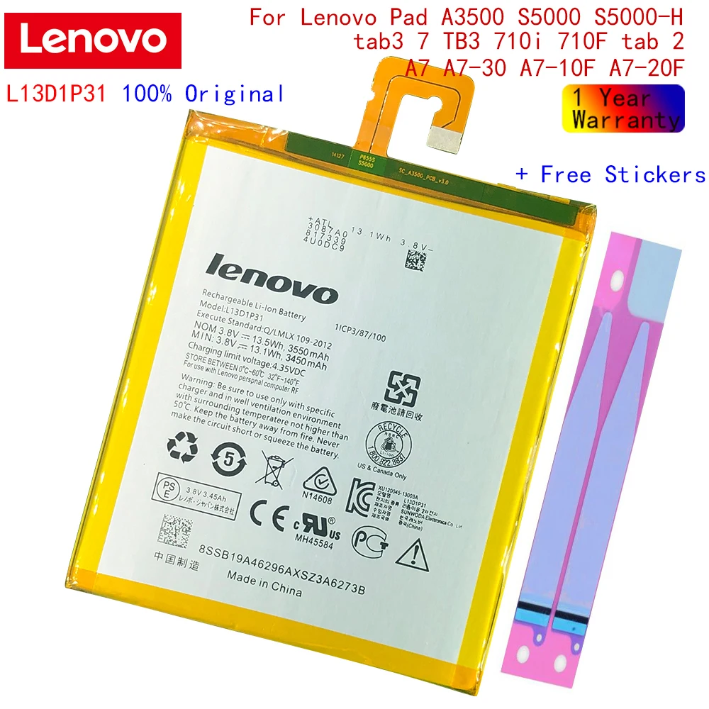 Оригинальный аккумулятор Lenovo L13D1P31 для Pad A3500 S5000 S5000-H tab3 7 TB3 710i 710F tab 2 A7 | Мобильные