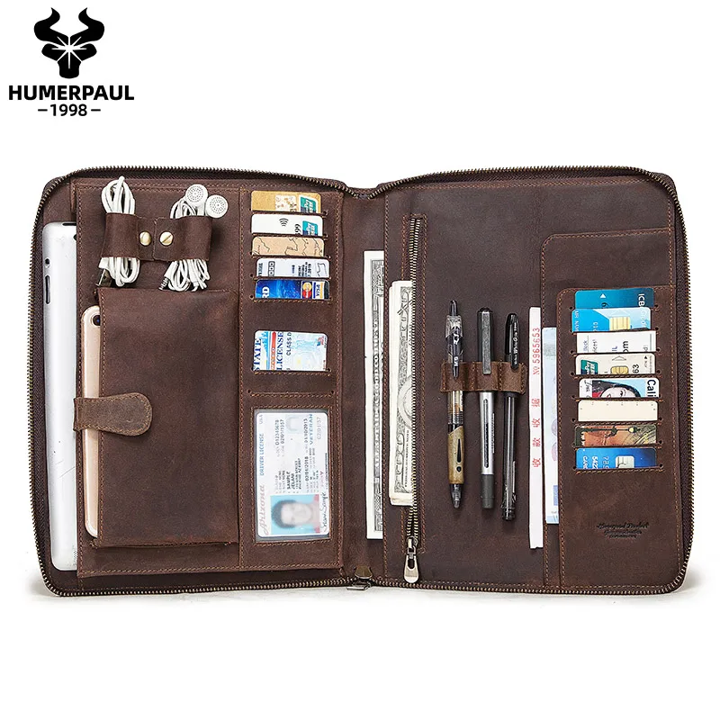 Leather Padfolio Case For New iPad Pro 11 2020 10.5'' Air 3 Tablet Protector Vintage Phone Pocket Storage Holder Organizer Zippe |