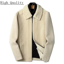 Мужская шуба из шерсти, осенне-зимняя куртка для стрижки овец, мужские короткие корейские винтажные модные куртки KJ1427