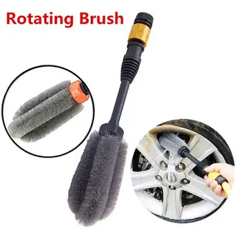 

High Pressure Car Washing Cleaning Brush Soft Hair Water Wheel Hub Brush of Fast Plug Type Long Hair Steel Ring Car Tire