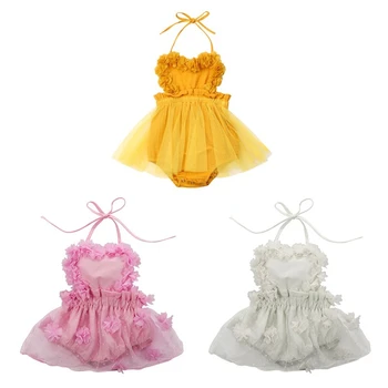 

pudcoco Newborn Infant Babe Girl Flowers Lace Princess Tutu Romper Dress Sweet Halter Ruffle Tulle Jumpsuit Sunsuit Outfits 0-3Y