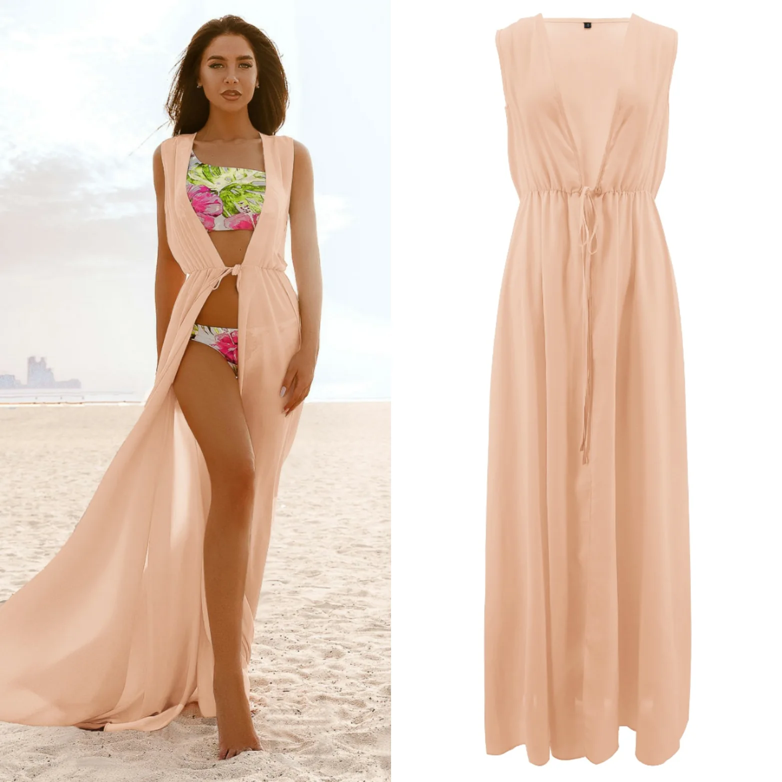 Swim Cover Up For Women Dresses Summer Beach Plus Size One-Piece Dress Has Unveiled New Cardigan Bikini Solid Acetate