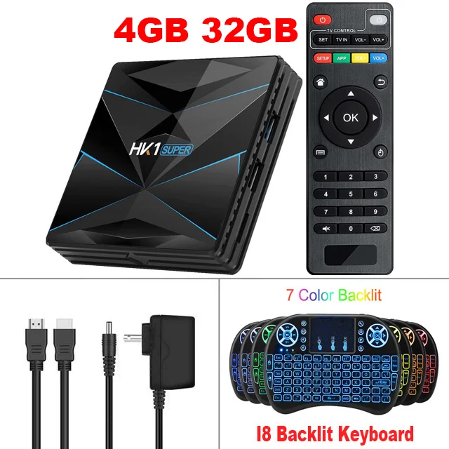4G32G-I8 Keyboard HK1 супер ТВ приставка Android 9,0 RK3318 Четырехъядерный 4 Гб 128 ГБ телеприставка 2,4G/5G двойной WiFi USB3.0 BT4.0 4K умный медиаплеер - Цвет: 4G32G-I8 Keyboard