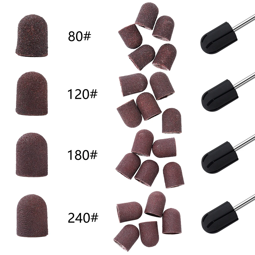 Description Picture 6 of item5/10Pcs 80#120#180#240# Nail Drill Bits 5 size Sanding Bands Block Caps Rubber Mandrel Grip Machine For Pedicure Nail Art Tool
