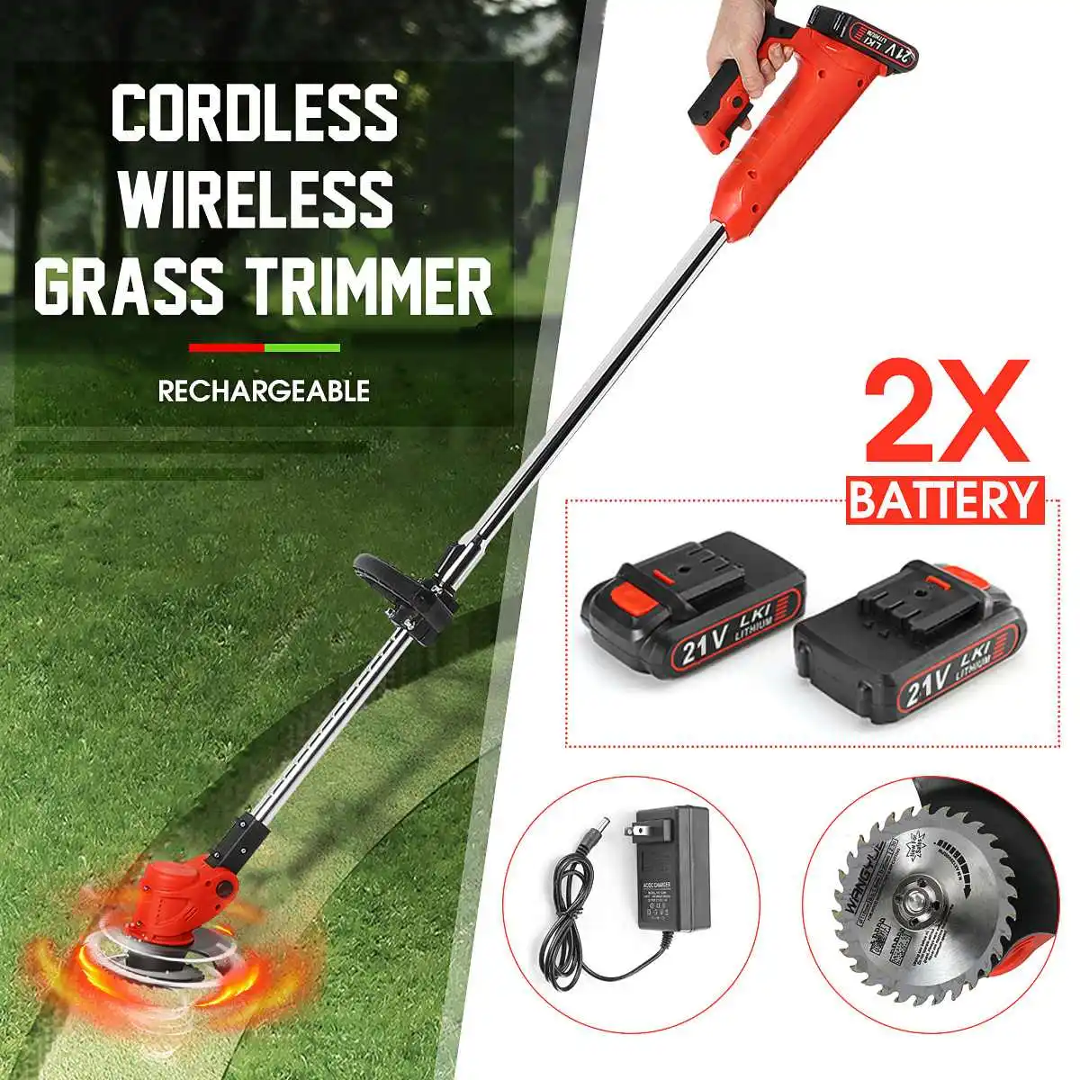 42/21V Cordless Grass Trimmer Adjustable Lawn