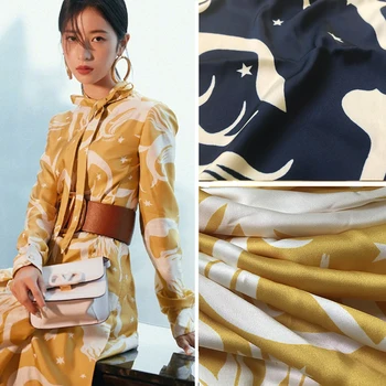 

100x145cm White Mermaid Printed Soft Imitate Silk Stretch Satin Fabric For Woman Summer Dress Blouse Pant DIY Sewing