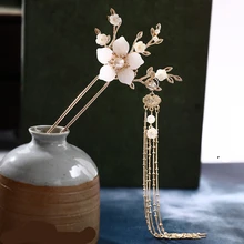 Креативная кисточка Kanzashi, аксессуар для волос для косплея, Hanfu, реквизит для женщин, ювелирные изделия, коллекционные розовые/белые ювелирные изделия, 1 шт