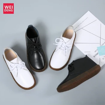 

WeiDeng Genuine Leather Flats Moccasins Casual Women Leisure Lace Up Shoes Loafers Rubber Non Slip Winter Zapatos Mujer