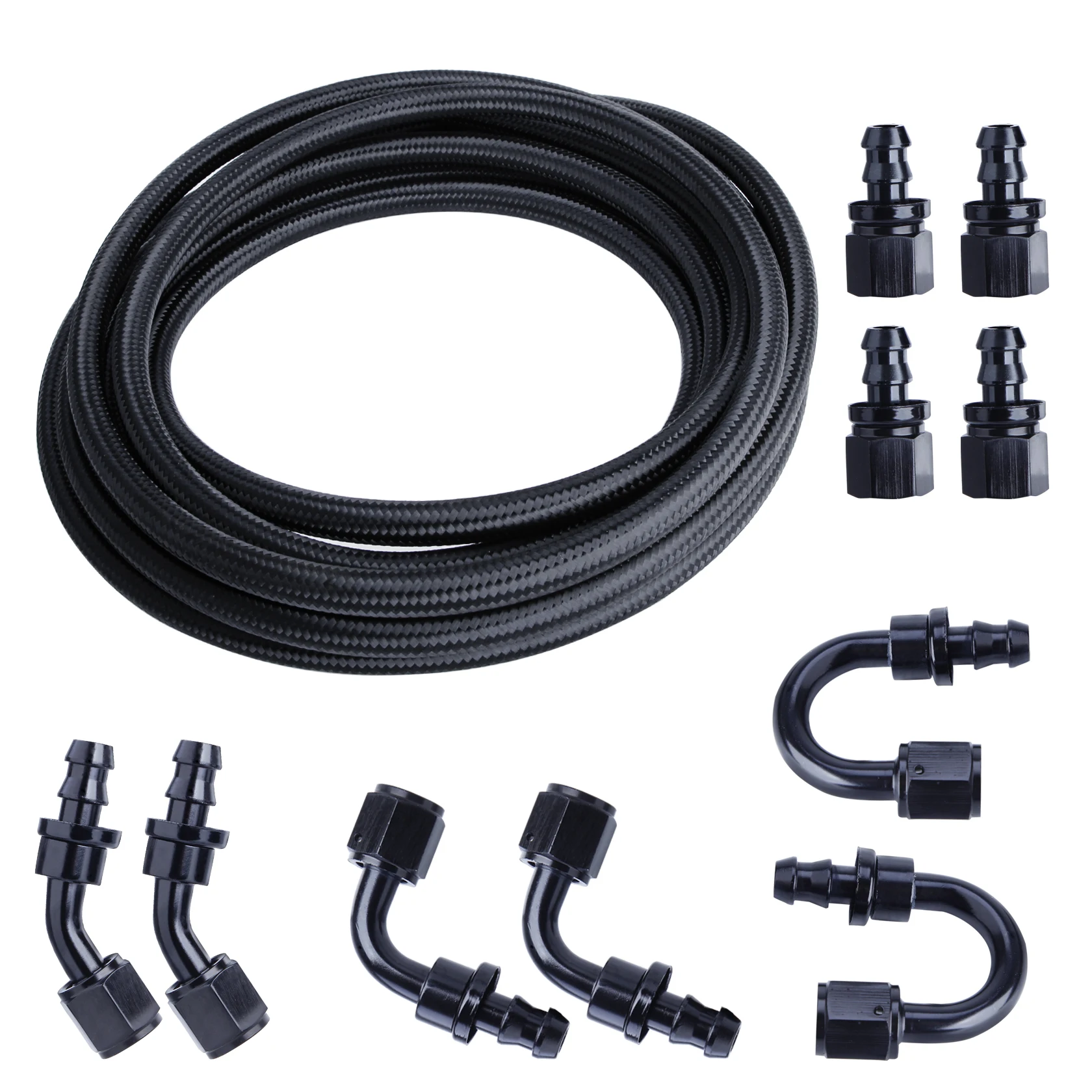 

10PCS Push Lock Fitting Hose Kit & 20 Feet AN6 Stainless Steel Braided Fuel Line