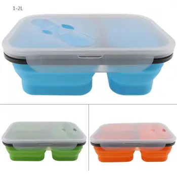 

1350ML Three Lattice Thickening Style Rectangle Folding Lunchbox with Spoon Fork Dual Purpose Tableware for - 40~230 Centigrade