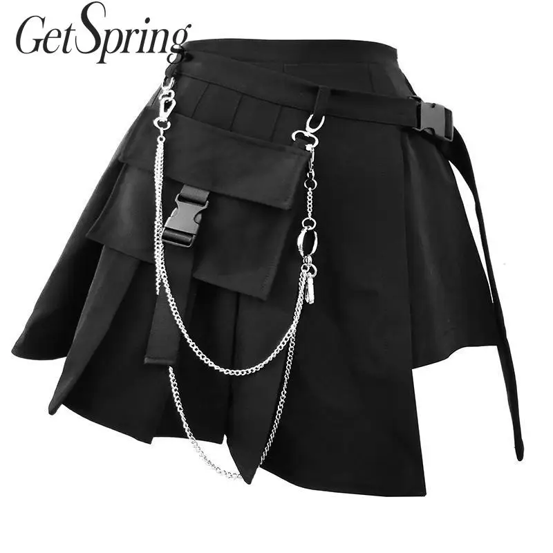 Женская Асимметричная юбка GetSpring черная плиссированная мини-юбка с высокой