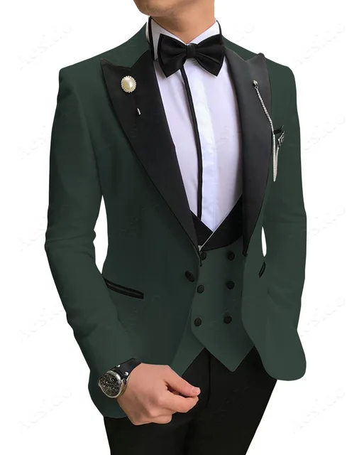 Повседневный мужской костюм, приталенный комплект из 3 предметов, смокинги для выпускного вечера, двойные приталенные Пиджаки для свадьбы, мужские(Блейзер+ жилет+ брюки - Цвет: 8
