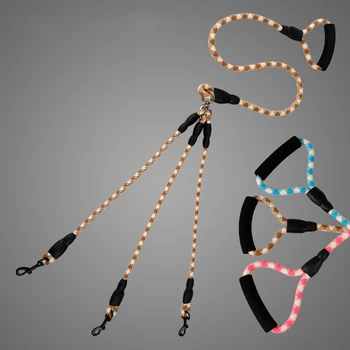 

3 Way Couplers Pet Walking Running Dog Leash Lead Braided Nylon Double Dog Leash Rope For 3 Dogs