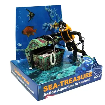 

Diver Hunter Treasure Chest Underwater Landscape Ornament Cartoon Fish Tank Aquarium Landscaping Ornament Decoration