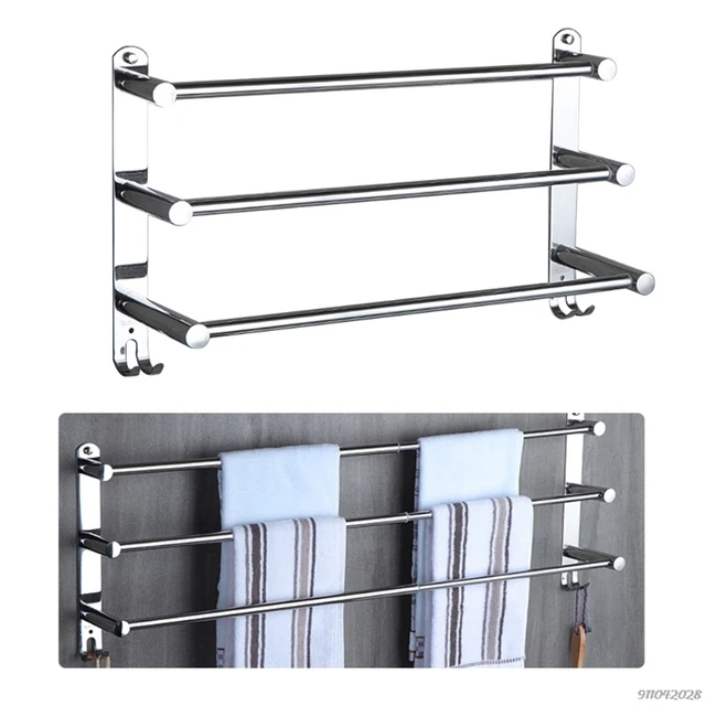 Free shipping] 60cm Rust-proof 304 Stainless Steel Towel Rack Organizer for  Bathroom Hanging Holder Punch-free Bathroom Storage Shelf With Adjustable  Hooks Free-Installation Wall Mounted Washroom Accessories Set