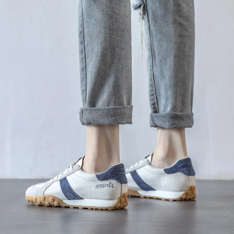 Spring/Autumn New Sneakers Women Soft Leather White Shoes Fashion Lace-Up Flats Shoes Woman Designer Sneakers High Quality