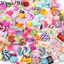 Lote de 30 unidades de caramelos en 3D para decoración de uñas, colores del Arcoíris, Kawaii, Harajuku, rosa, cabujón