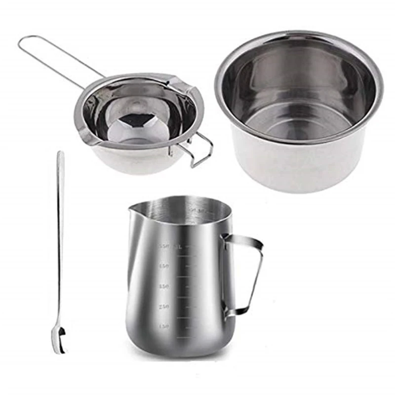 4 Set Stainless Steel Double Boiler Long Handle Wax Melting Pot Pitcher &amp Mixing Spoon Candle Soap Making DIY Scented H | Дом и сад