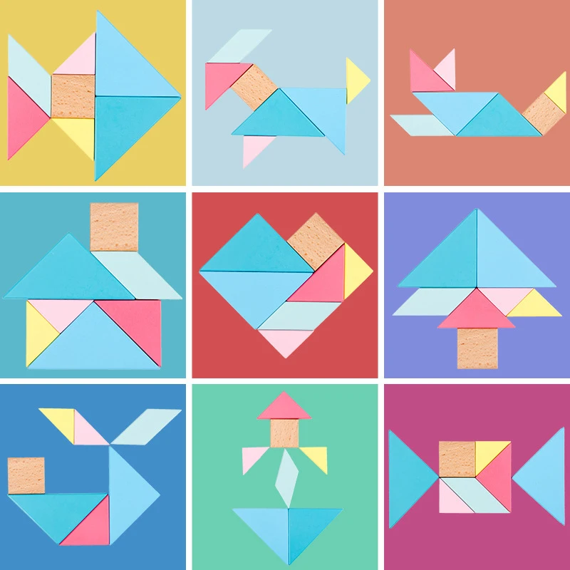 Детская Tangram деревянная цветная головоломка для мороженого квадратная