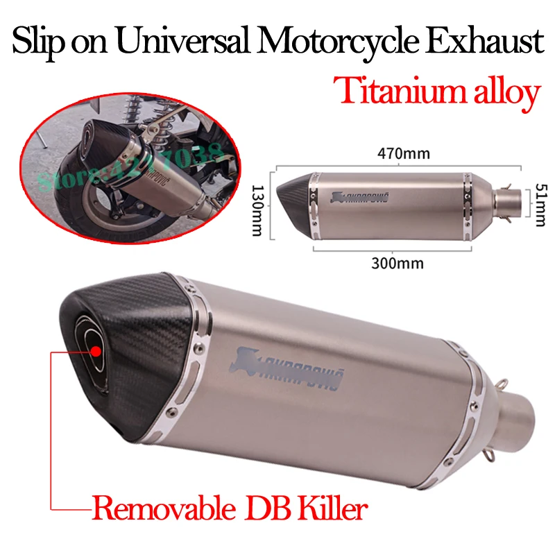 

Universal 470MM Motorcycle Exhaust Pipe Titanium Alloy Left Laser Marking Escape Muffler Removable DB Killer 51mm For Kawasaki