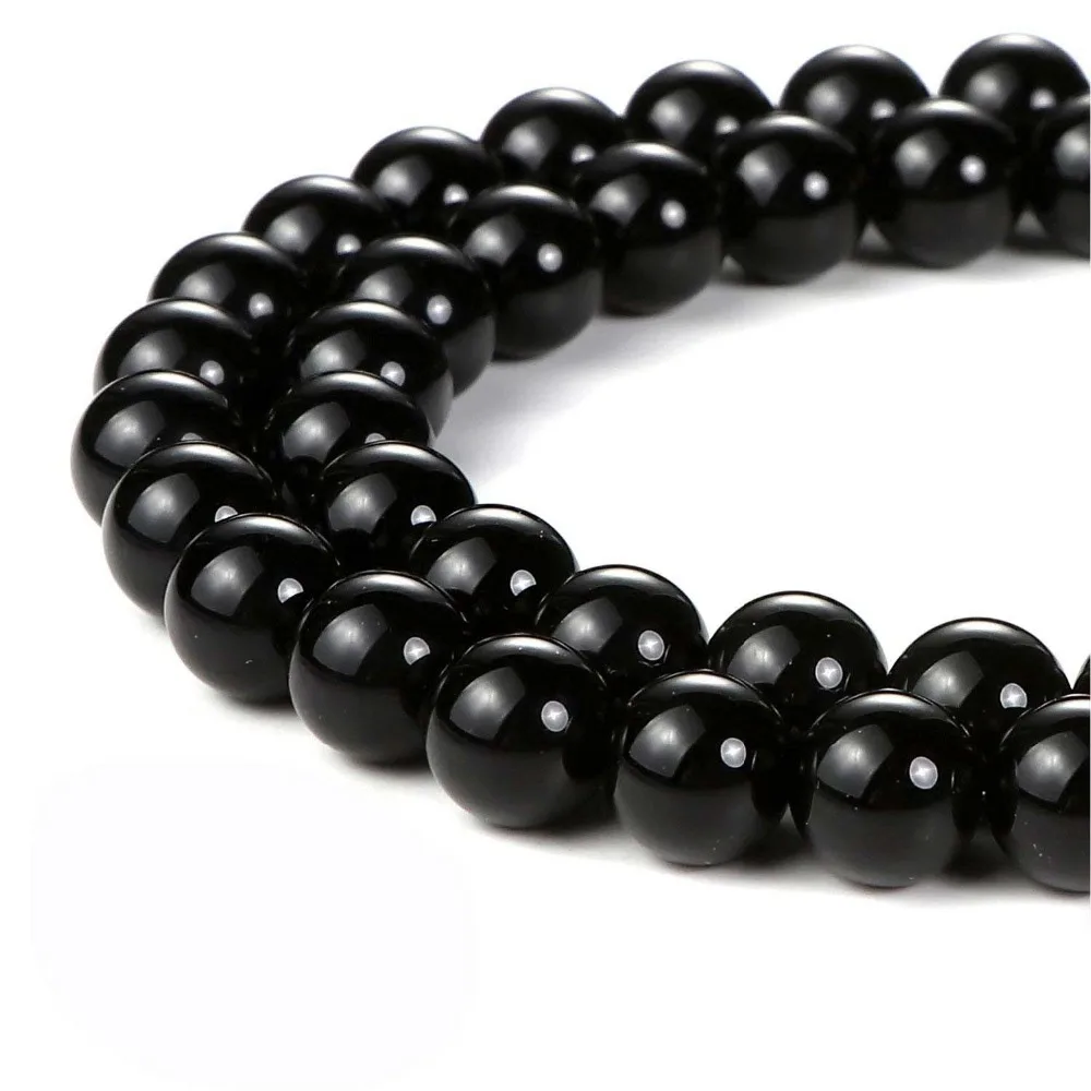 

Natural Stone Round Black Onyx Agates Chalcedony Loose 15" Size Strand 4 6 8 10 12 14 Beads for Jewelry Making DIY Bracelets