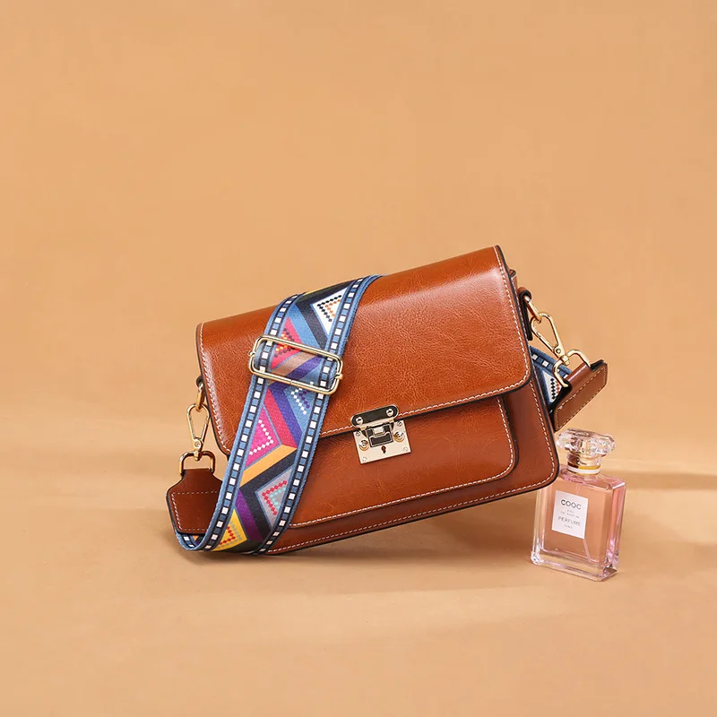 

New Brand Women Wide Strap Shoulder Bag 100% Genuine Leather Handbags Cow Leather Crossbody Lady Messenger Bag For Female Bolsas