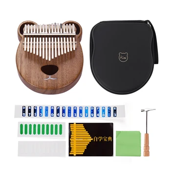 

17-Key Wooden Kalimba Thumb Piano Merbau Wood with Bag Musical Note Stickers Tuning Hammer Cleaning Cloth Bear/Pig/Panda Shape