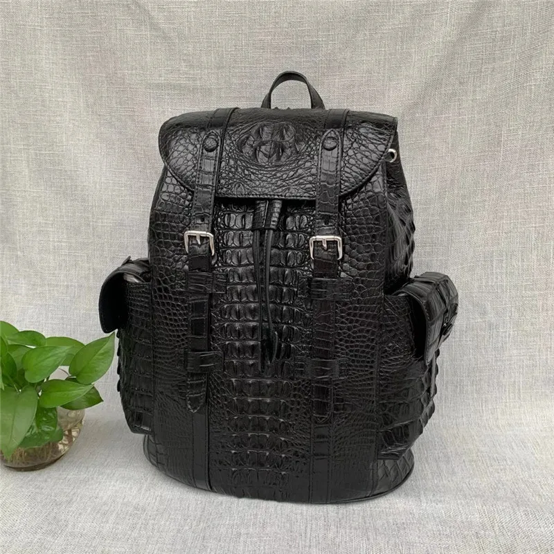 negro 2019 Bolso de hombro informal para hombre de piel de cocodrilo coreana con patrón de cocodrilo mochila de viaje para computadora 
