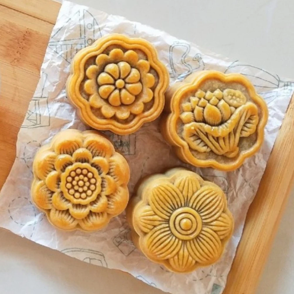 Wooden Moon Cake Wooden Baking Mold Cookie Stamps MoonCake Mold Moon Cake  Mold 3 Flower Shape for Muffin Mooncake Cookie Biscuit