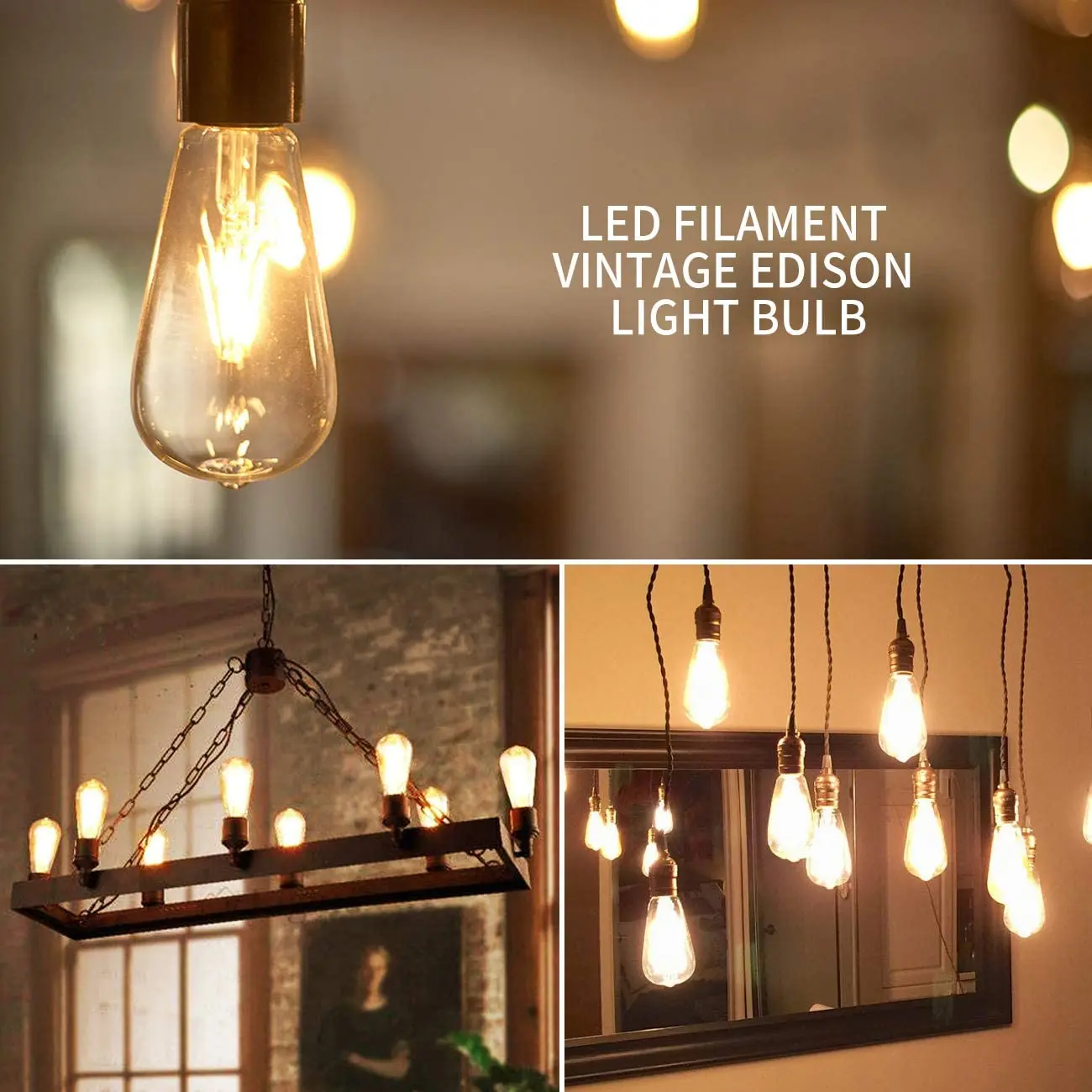 Hcnew 6PCS LED ST64 4W Warm White 2700K Intage Edison Filament Bulb Dimmable E27 220V 360 Degree Energy Light Lamp