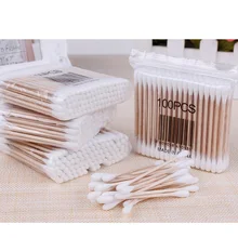 Ватный тампон с двойной головкой, женский макияж, хлопковый бутоном наконечником для медицинских деревянных палочек, чистка ушей, инструменты для ухода за здоровьем
