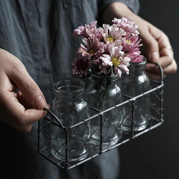 

Grid Basket Iron Bottle Juice Bottle Decoration Creative Flower Pot Stand Small Object Display Interior Pendant WF1129139