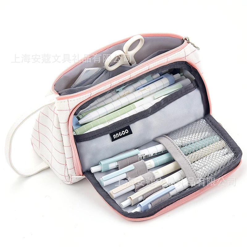 多機能ペンケース韓国シンプルな女子高生キャンバス大容量筆箱学生ペンポーチ文房具 Pencil Bags Aliexpress