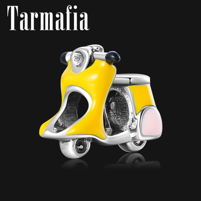 New 925 Sterling Silver Yellow Enamel Cute Electric car Charm Beads for Jewelry Making Fit Original Women Bracelet | Украшения и