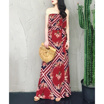 

Tropical Print Two Piece Set Women Floral Printed Strapless Crop Top+Long Slit Skirt 2019 Summer Casual Beach 2 Pieces Outfits