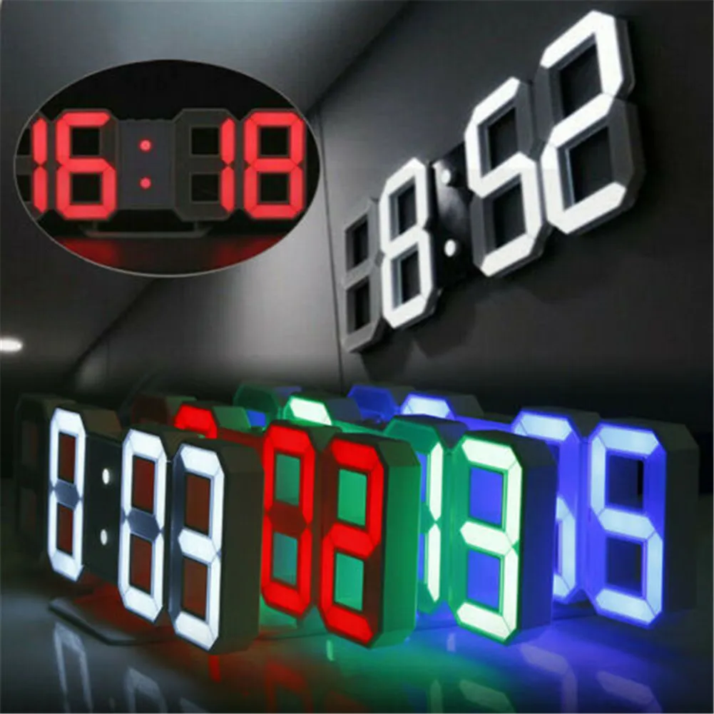 

3D LED Wall Clock Modern Digital Alarm Clocks Display Home Kitchen Office Table Desk Night Wall Watch 24 Or 12 Hour Display