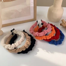 

Stylish Sweet Pleated Hair Hoop Simplicity Girly Knitted Woolen Head Hoop Popular All-matched Warm Color Ladies Hair Accessories