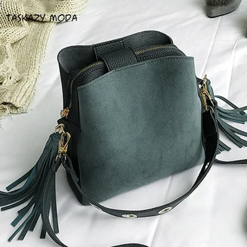 

Fashion Scrub Women Bucket Bag Vintage Tassel Messenger Bags High Quality Retro Shoulder package Simple Crossbody Pack Tote 2020