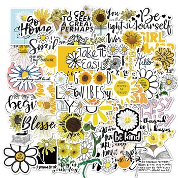 

50pcs/lot Little Daisy Stickers Inspirational Words Waterproof Stickers for Laptop Luggage Guitar