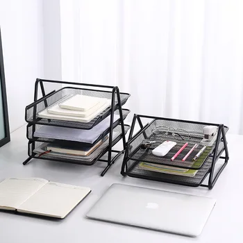 

Creative Office Supplies Desktop A4 Metal Wrought Iron Three Layer File Tray Storage File Management Rack Stationery Storage